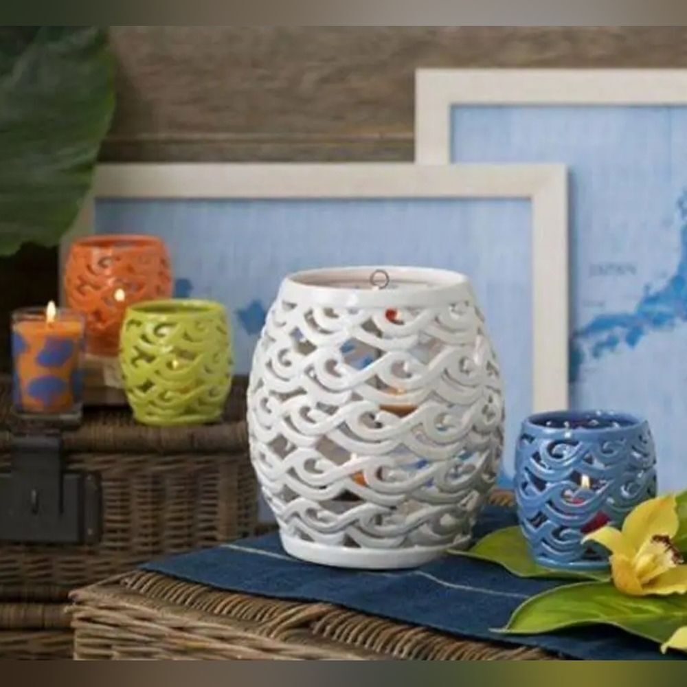 🩵NIB Partylite Green Waves Ceramic Tealight/Votive Candle Holder - Picture 3 of 10